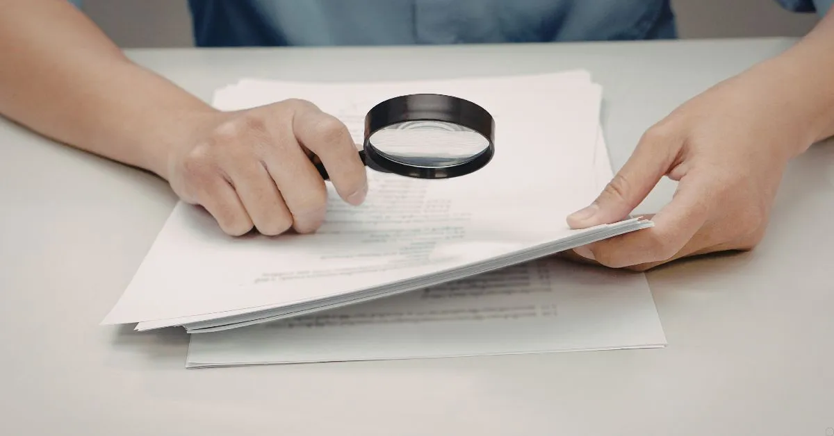 Análise de contrato com lupa destacando possíveis cláusulas abusivas em contratos
