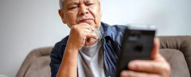 Homem analisando mensagem no celular sobre promessa de pagamento como prova judicial